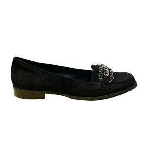 B Makowsky Classics Loafers Black Suede Size 9 Chain Detail